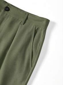 Manfinity Mode Men Solid Color Fold Pleated Waist Casual Pants, Formal - Army Green - View 5