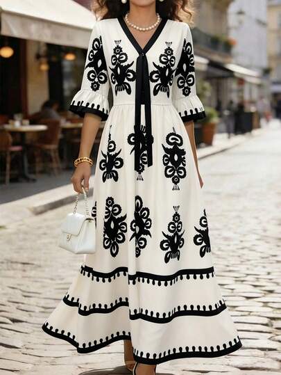 Balvessa Women's V-Neck Floral Print Casual Dress For Party & Outing