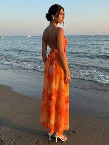 Firerie 女士纯色休闲吊带露背印花宽松夏威夷度假连衣裙，奶油黄 - 彩色 - 查看 6