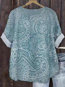 Linhara Áo kiểu nữ cỡ lớn, chất liệu cotton lanh kẻ sọc, dáng rộng, vai rớt, thích hợp cho kỳ nghỉ hè/mùa xuân. - Nhiều màu - Xem 6