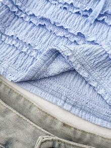 少女纯色提花打结露背休闲百搭日常上衣 - 藍色 - 查看 6