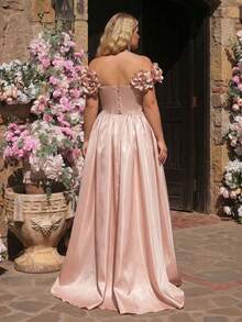 Glamrae 大码优雅奢华浪漫露肩3D立体花卉袖褶皱长裙,适合晚宴、婚礼、度假(精致设计)泡泡袖长款缎面连衣裙优雅生日礼服腮红粉色大码连衣裙大码束身连衣裙大码仙女裙缎面连衣裙大码美丽礼服适合特殊场合女士生日礼服伴娘礼服女士正式礼服新娘招待会礼服大码大码舞会礼服女士大码舞会礼服大码新娘 - 香檳色 - 查看 4