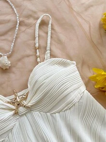 Soleia 女士纯色吊带荷叶边两件套，时尚夏季 - 白色 - 查看 4