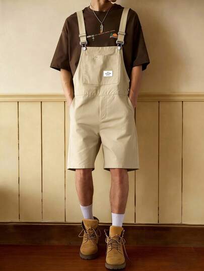 Claim Dot 男士黑色字母图案时尚百搭背带短裤，Manfinity Hypemode，狂欢节，街头服饰，复古，度假，我爱我的男朋友，情人节