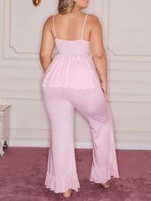 Slumberry CURVE Sweet Ins Style Bow Contrast Color Camisole Plus Size Pajama Set - Baby Pink - View 2