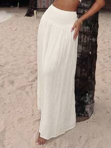 SHEIN Swim Falda de pareos de muslo con abertura - Blanco - Ver 2