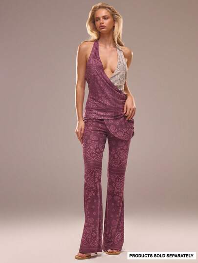 MUSERA Mesh Printed Flared Fitted Pants Only Summer Holiday Vacation Beach Ibiza Cute Festival Elegant Cherry Moon