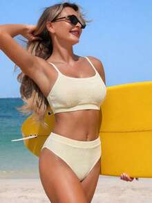 Swim SPRTY Bộ đồ bơi thể thao nữ bằng vải dệt họa tiết nhuộm tie-dye cho kỳ nghỉ biển, đồ bơi hai mảnh, bộ đồ mùa hè hai mảnh, trang phục đi biển cho nữ, bộ bikini hai mảnh cho kỳ nghỉ, bộ bikini nữ cạp cao. - Màu be - Xem 6