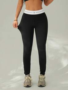 SHEIN PETITE Women's Casual Minimalist Style Basic Leggings, Everyday Wear - Black - View 3