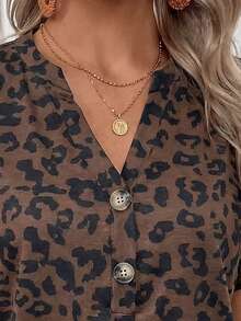 Selamara New Arrival Women's Fashion Casual Versatile V-Neck Leopard Print Short Sleeve T-Shirt - Multicolor - View 3