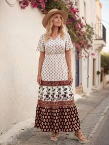 EMERY ROSE 女士度假休闲印花拼接连衣裙 - 彩色 - 查看 4