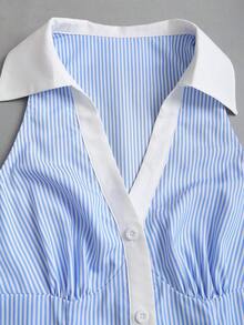 SHEIN Sweetro Áo kiểu nữ không tay cổ chữ V kẻ sọc, thích hợp cho mùa hè. - Màu xanh lam - Xem 5