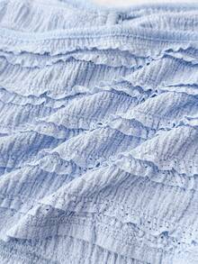 少女纯色提花打结露背休闲百搭日常上衣 - 藍色 - 查看 7