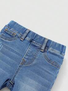 婴儿/幼儿男童蓝色牛仔弹力修身短裤 - 中等水洗藍 - 查看 4