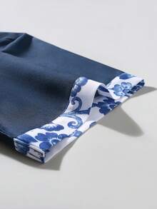 Genlund Men's Minimalist Printed Short Sleeve Shirt - Navy Blue - View 6