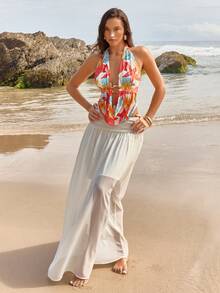 Opulessa Camiseta sin espalda con estampado de punto para mujer para vacaciones de primavera/verano - Multicolor - Ver 7