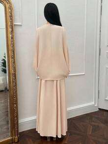 Modelyn 女士春季新款不对称上衣和长裙两件套 - 藕粉色 - 查看 2