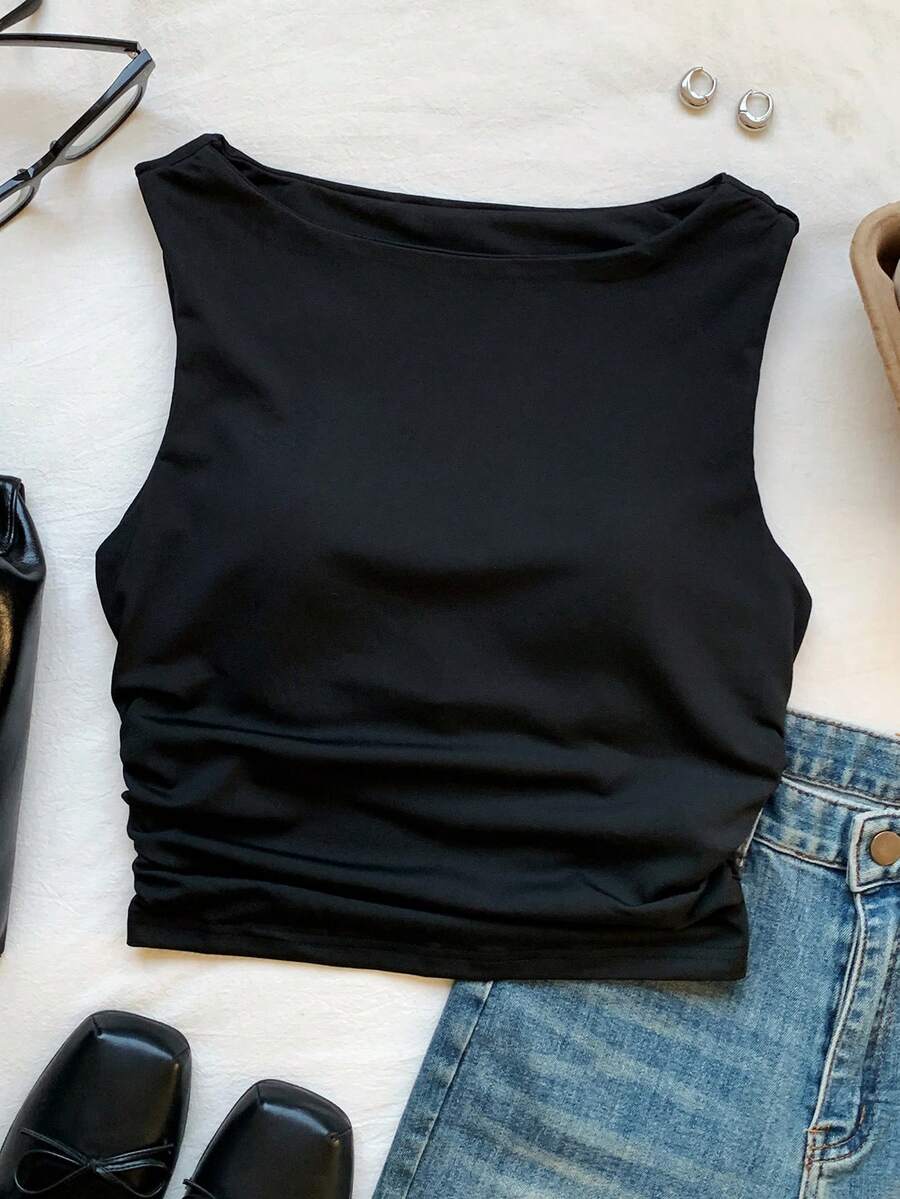 Comfortcana Women's Solid Color Slim Fit Tank Top With Chest Padding, Spring/Summer - Black - View 1