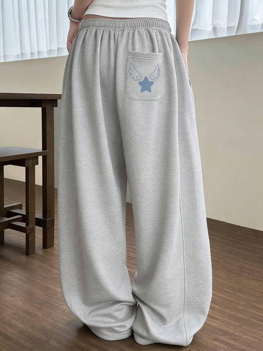 DAZY Quần nỉ ống rộng thoải mái dành cho nữ, kiểu Mỹ. - Xám - Xem 1