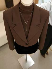 Franclia Petite Áo khoác blazer tay ngắn, kiểu dáng công sở tối giản dành cho nữ, thích hợp cho mùa xuân/hè. - màu nâu - Xem 4