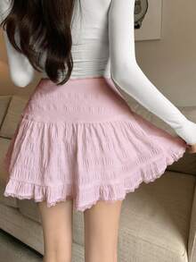 SHEIN K-Vae 新款蕾丝边A字迷你裙，春夏款 - 粉色 - 查看 2