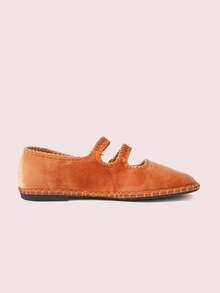 CUCCOO DOLLMOD Women Shoes Brown Double Ribbon Velvet Mary Jane Flats - -36A dark orange - View 2