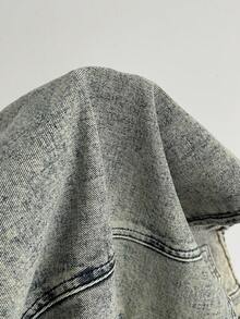 Elamini Women's Summer Casual Fashion Street Acid Wash Slim Single-Breasted Open Front Denim Vest Jacket - Blue - View 6