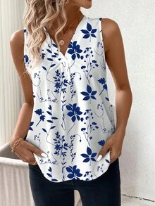 EMERY ROSE 大码夏季休闲印花无袖衬衫 - 彩色 - 查看 3