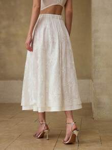 MOTF PREMIUM WOMEN'S FASHION LACE CUT FOLD PLEATED FLARED SKIRT - White - View 3