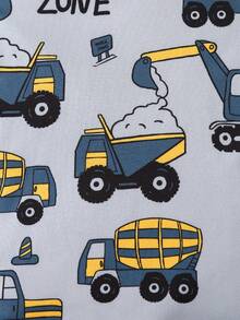 2件套男童休闲卡车字母印花短袖上衣和松紧腰针织打底裤家居服套装 - 灰色 - 查看 6