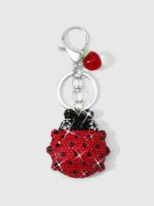 ROMWE Anime 1. 创意、简约、百搭，可爱、明亮、充满童趣，田园诗般的树脂亚克力材质，苹果红软陶水钻镶嵌满钻，亮黑色卡通软萌大眼瓢虫DIY钥匙扣、包包挂件，适合姐妹、女友、女孩、女士和朋友日常佩戴，节日礼物 - 紅色 - 查看 10