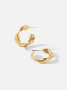 MOTF PREMIUM PRE18K镀金几何C形扭曲简约气质耳环 - 金黃色 - 查看 4