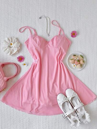 Comfortcana Đầm ngắn hai dây thời trang màu trơn dành cho nữ, họa tiết bướm 3D.