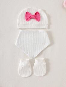 SHEIN 6 Packs Newborn Baby Girl Gift Set Cute Bow Top Pants Hat Socks Blanket White And Red Newborn Clothes Set For Autumn Baby Shower - Hot Pink - View 4