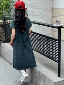 Dazy Kids Đầm denim không tay cổ tròn cho bé gái, mùa hè - Rửa tối - Xem 2