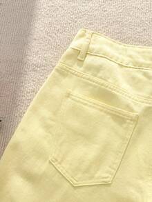 Comfortcana 女士纯色斜插口袋休闲宽松牛仔裤 夏季牛仔裤 女士夏季穿搭 春季穿搭 复活节牛仔裤 节日穿搭 沙滩牛仔裤 女士休闲牛仔裤 度假穿搭 女士海滩度假穿搭 黄色牛仔裤 女士柠檬黄牛仔裤 休闲日常穿搭 - 淺色水洗藍 - 查看 4