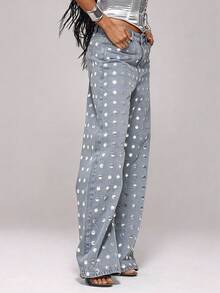 MUSERA Quần jeans ống đứng dáng rộng, cạp trung, đính gương, thích hợp cho mùa thu đông, đi chơi đêm, thanh lịch, gợi cảm, dự tiệc, cao cấp, màu hợp kim đen, mùa xuân hè. - Màu xanh nhạt - Xem 6