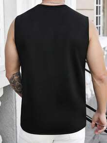Manfinity CasualCool Men's Solid Color Crew Neck Sleeveless Slim Fit Casual Tank Top, Suitable For Summer - Black - View 2
