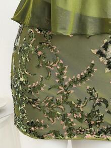 Elamini Women's Sequin Embroidered Camisole Top + Bodycon Mini Skirt Sexy Versatile 2-Piece Set, Spring/Summer - Green - View 3