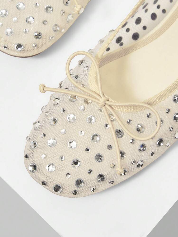 WOMEN SHOES NEW EUROPEAN AND AMERICAN FASHION MESH RHINESTONE BOW SMALL SQUARE TOE FLAT SHOES, VERSATILE, COMFORTABLE, LIGHTWEIGHT, SIMPLE BALLET ELEGANT FAIRY STYLE DANCE SHOES SPRING SHOES