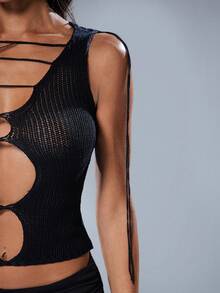 Denimoi Áo dệt kim không tay khoét lỗ dành cho nữ, thích hợp cho mùa xuân/hè. - màu đen - Xem 6