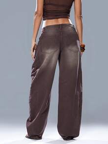 Denimoi Jeans de cintura baja con hoja curva en estilo retro - Marrón - Ver 3