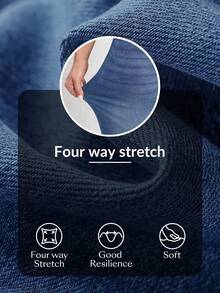 SHEIN FlexDen Quần jean ống rộng cạp chun co giãn dành cho nữ, kiểu dáng thể thao năng động. - Rửa tối - Xem 8