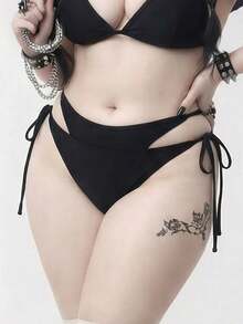 ROMWE Plus Size Women Gothic Style Black Sexy Bikini Bottom - Black - View 3