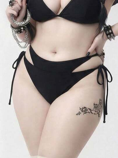 ROMWE Goth 大码女式哥特风黑色性感比基尼泳裤