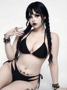 ROMWE Plus Size Women Gothic Style Black Sexy Bikini Bottom - Black - View 6