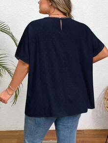 SHEIN CURVE+ 大码休闲度假纯色蝙蝠袖衬衫，夏季/乡村/海滩度假装/海滩装/沙滩服饰 - 藏蓝色 - 查看 2