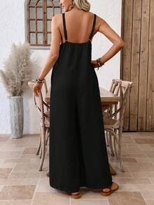 EMERY ROSE Bộ áo liền quần ống rộng màu trơn dáng thường ngày dành cho nữ - màu đen - Xem 2