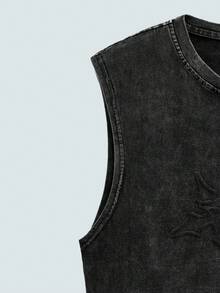 Modcrash 男士复古做旧无袖T恤，酸洗细节，适合日常休闲穿着，春夏，Emo风格，2000年代风格，复古美式，男女皆宜，宽松版型夏季服装——适合日常穿着和夏季度假服装。 - 黑色 - 查看 5