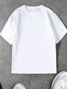 Coolqubz 青少年男童夏季街头圆领套头衫 AB 侧夸张图案短袖 T 恤 - 白色 - 查看 3